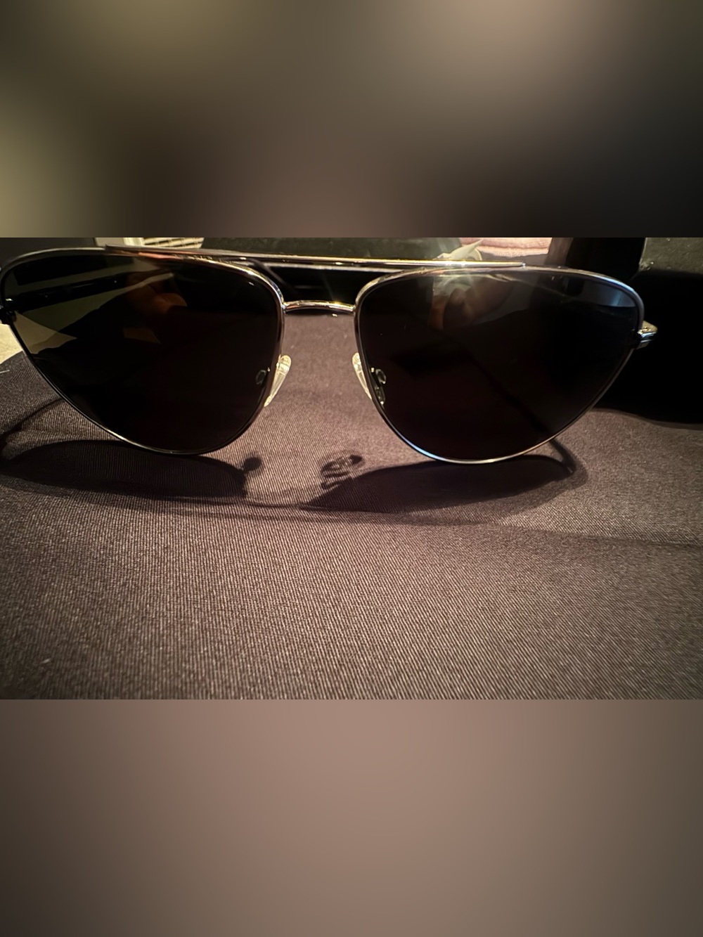 Oliver Peoples Silver Aviator Sunglasses with Dark Lenses